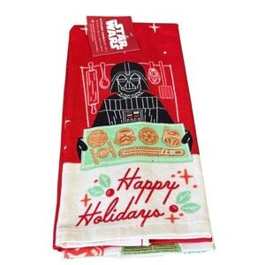 Star Wars Kitchen Towels Set of 2 "Happy Holidays" Festive Red & White (NEW)